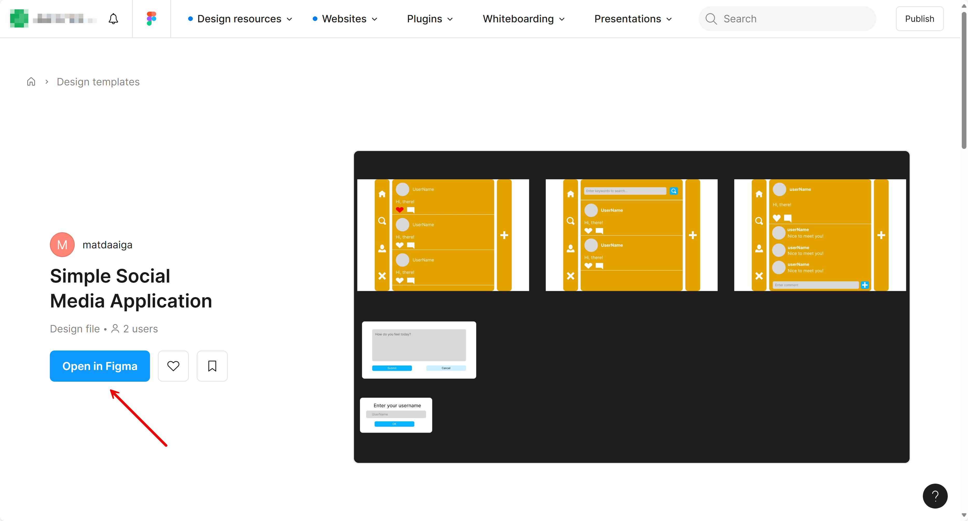 Figma design template page
