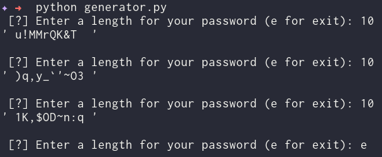 Screenshot of the generator.py file
