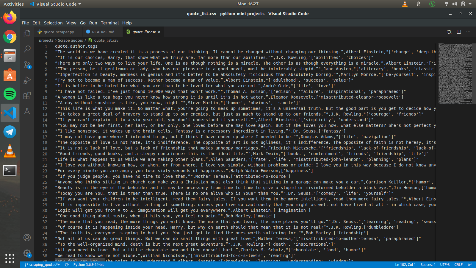 Screenshot of the CSV file